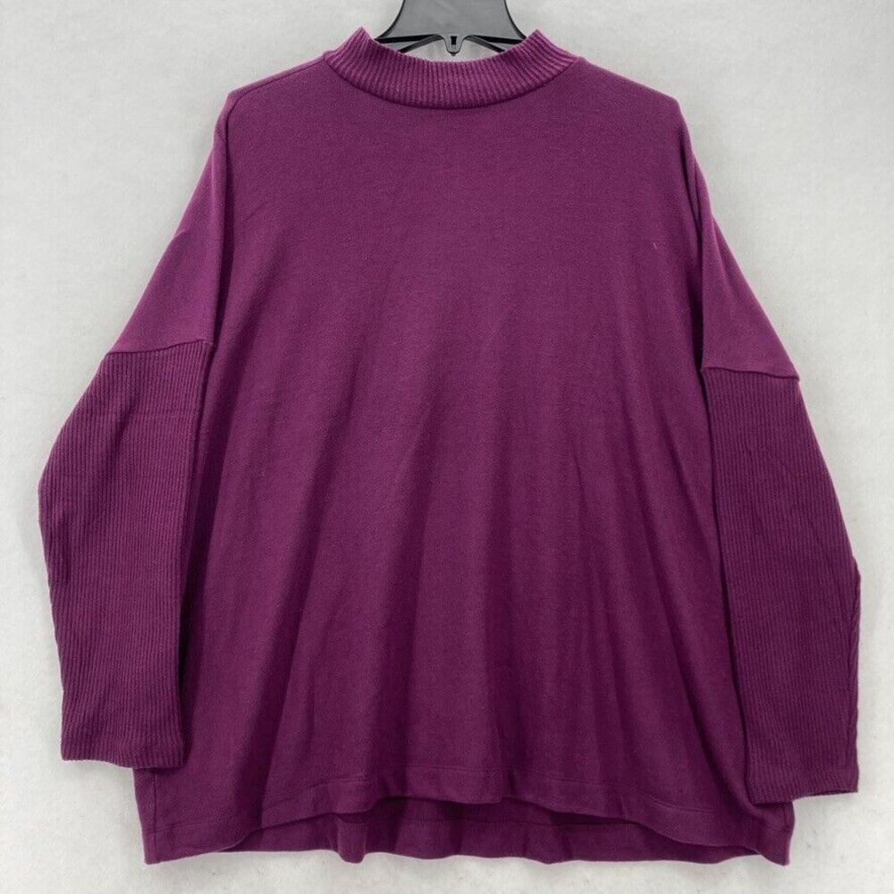 LOFT Women's XL Purple Mock‎ Neck Sweater Ribbed Sleeves Relaxed Fit Cozy Casual